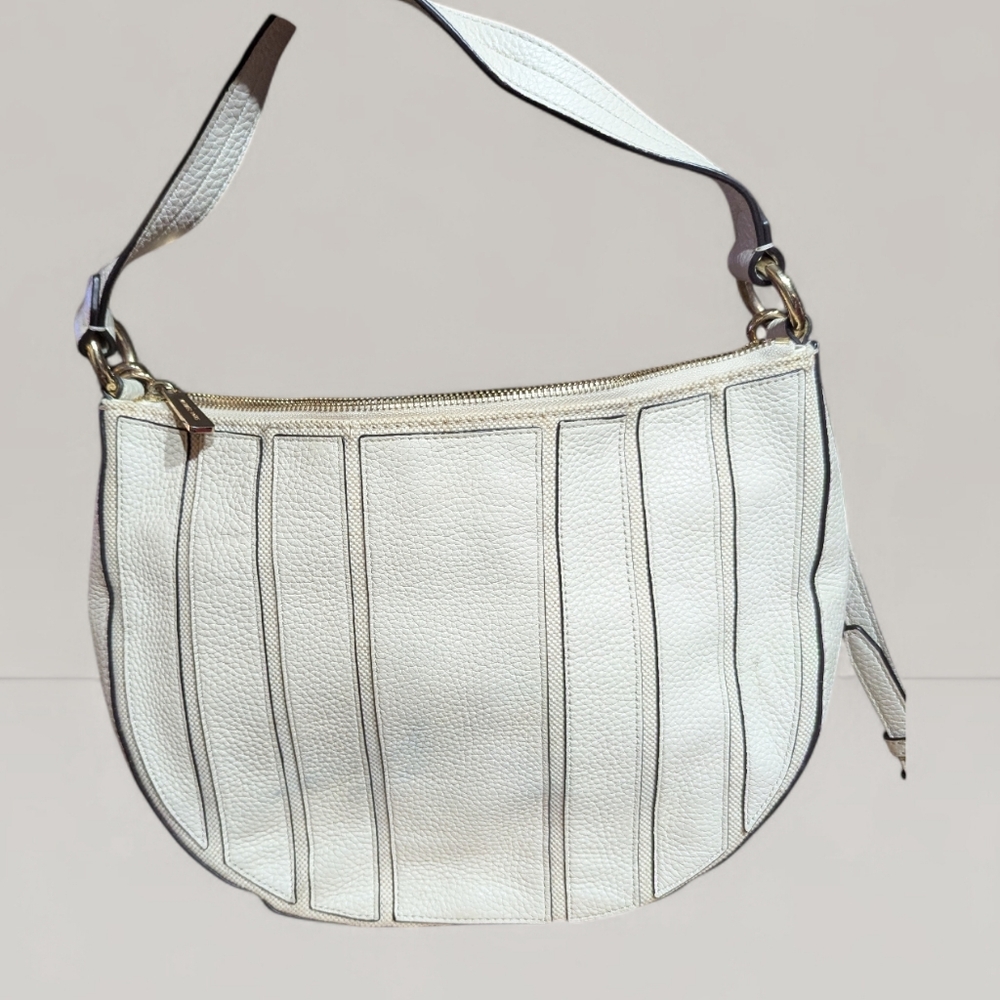 Michael Michael Kors Pebbled Leather Hobo Bag White Gold Tassel Crossbody - Picture 4 of 11